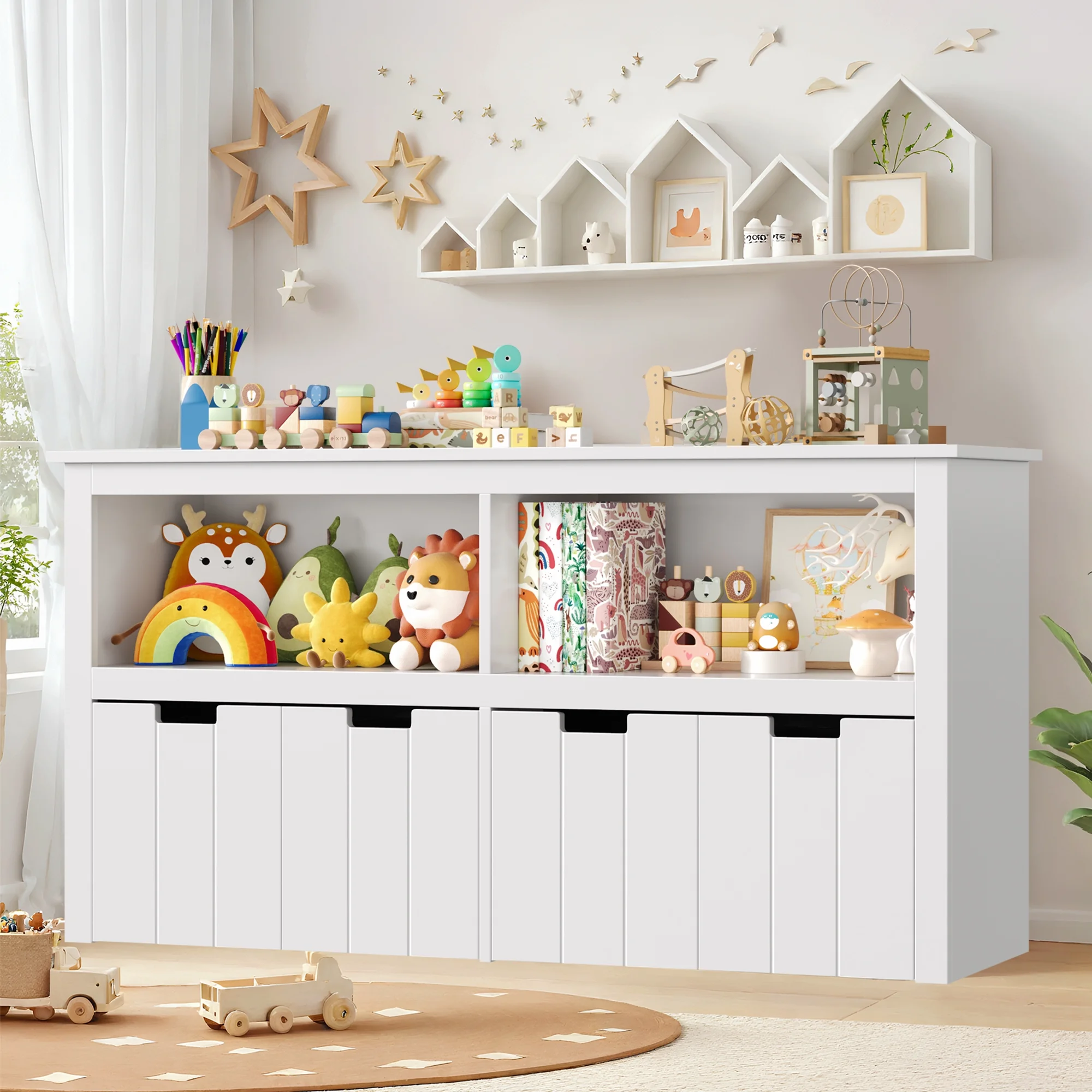 Homfa Kids Toy Storage with 4 Drawers, Cubes Storage Bin with Shelves and Wheels for Kids Living Room, White - Image 8