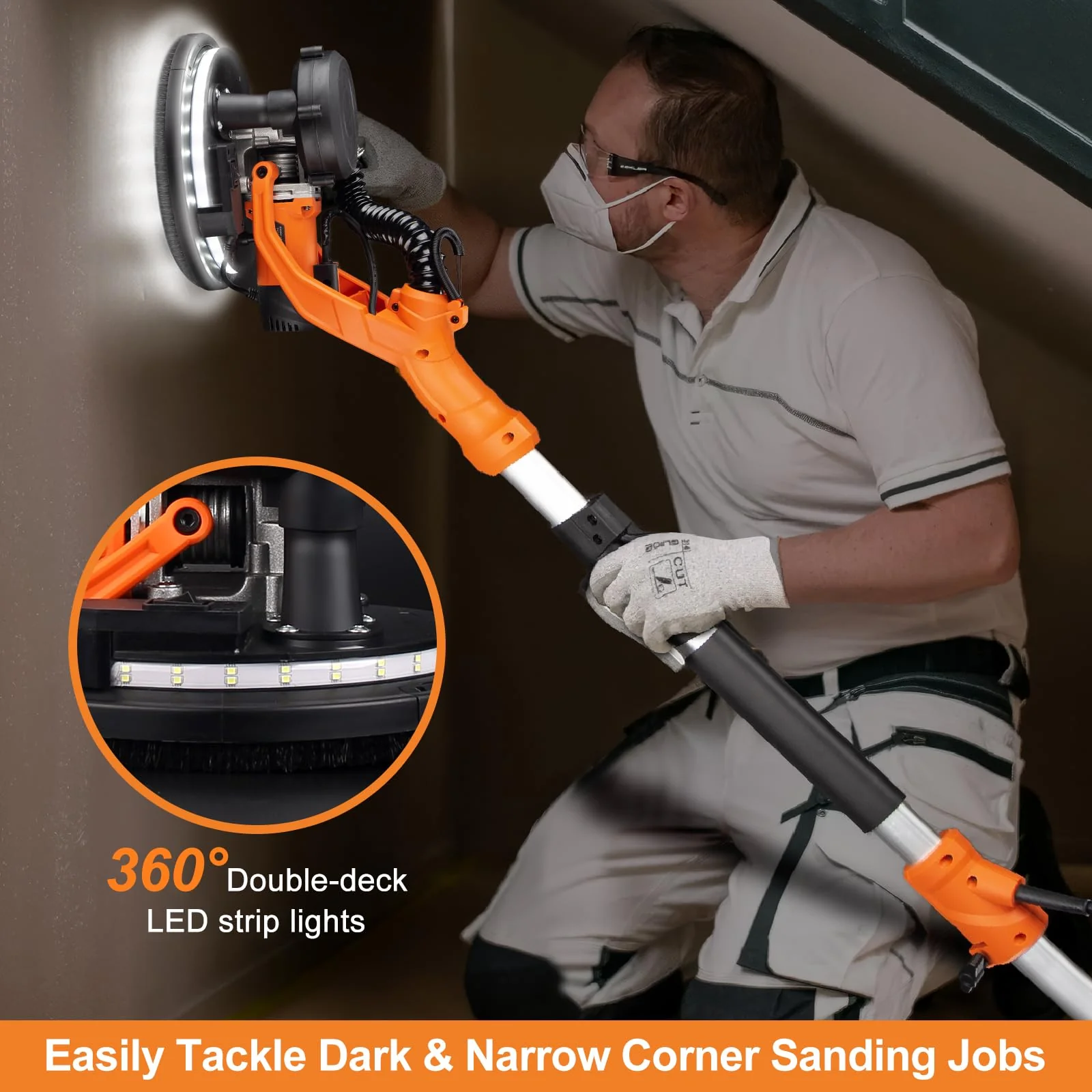1000W Electric Drywall Sander With 4.9 Ft To 6.2 Ft Extension Pole And 15 Sanding Discs - Image 7 1000W Electric Drywall Sander With 4.9 Ft To 6.2 Ft Extension Pole And 15 Sanding Discs - Image 7