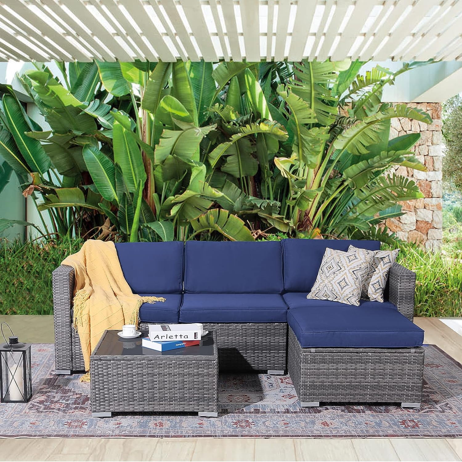 Patiorama 5-Piece Patio Furniture Set, Outdoor Sectional Conversation Set, All-Weather Grey PE Wicker with Light Grey Cushions, Backyard Porch Garden - Image 30