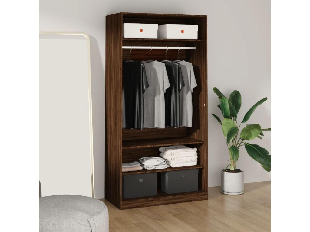 Armario madera contrachapada color roble marrón 100x50x200 cm