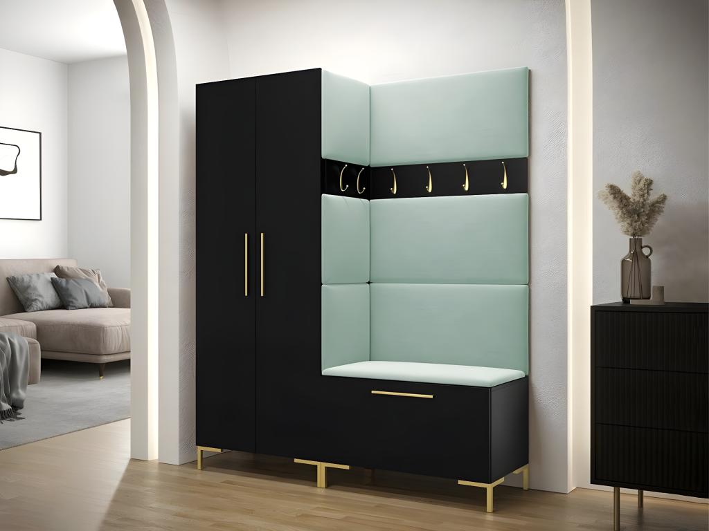 Armario Abodeia F109 - Negro - Dorado - 196x74x44cm - Puertas de armario Con bisagras