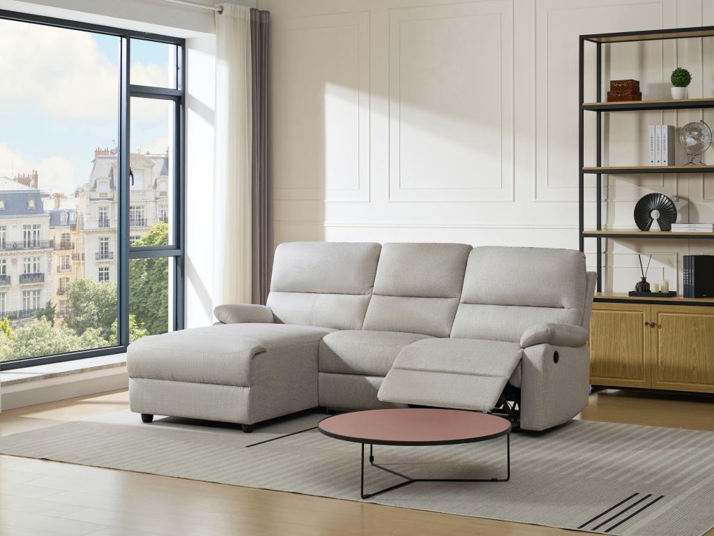 Sofá rinconera izquierdo reclinable eléctrico tela beige