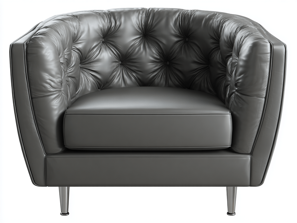 Sillón tapizado en cuero sintético – gris – diseño capitoné – estilo moderno