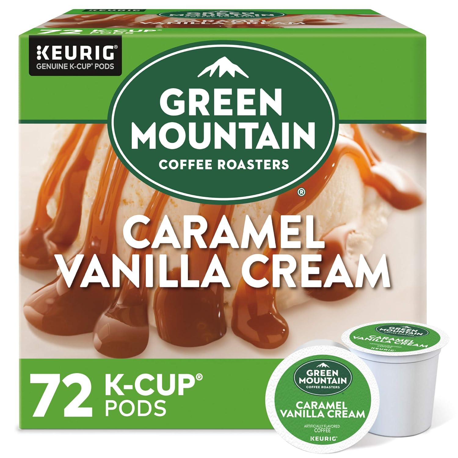 Green Mountain Coffee Roasters Caramel Vanilla Cream Keurig Single-Serve K-Cup pods. Light Roast Coffee. 72 Count