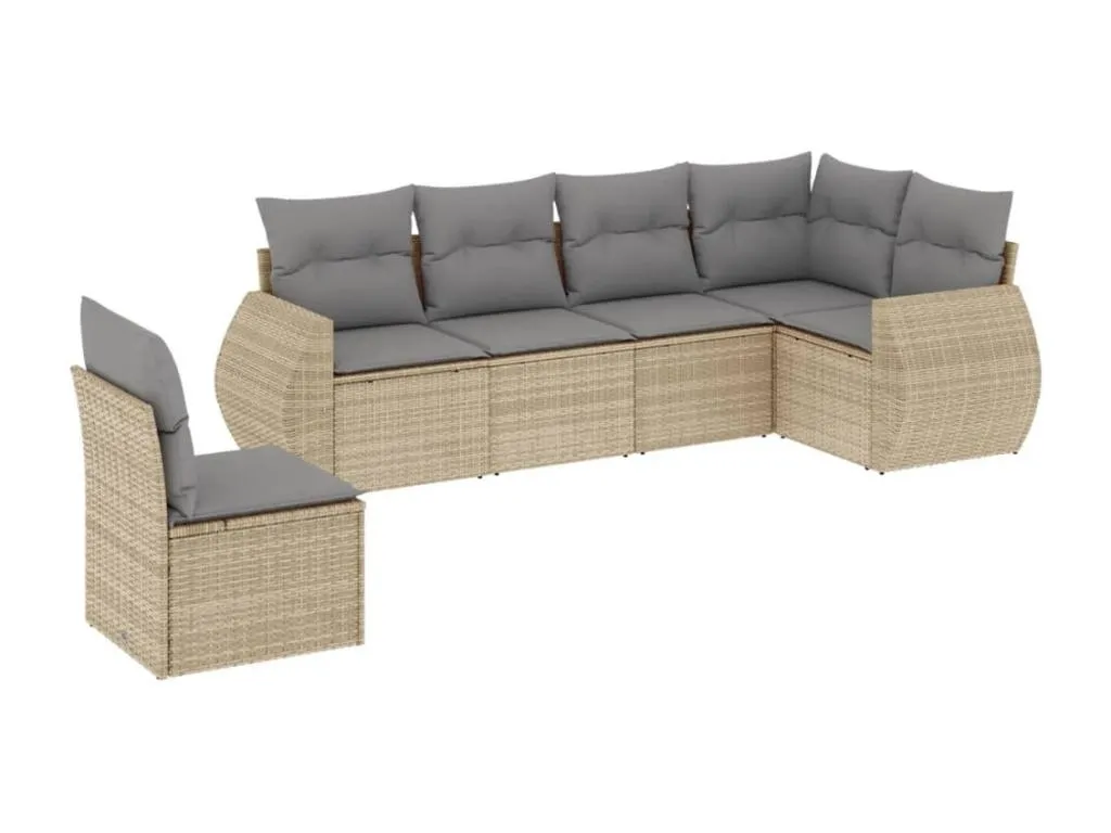 Lluesmamuebles Juego de sofás jardín con cojines 6 pzas ratán sintético beige
