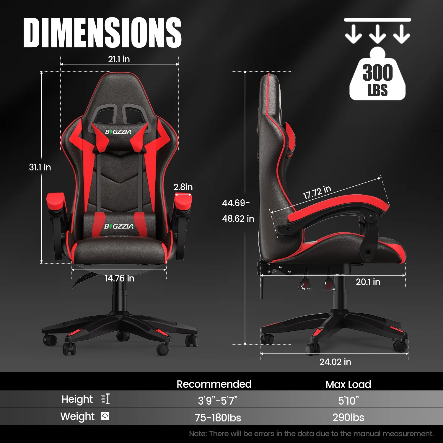 Bigzzia Gaming Chair Office Chair, Ergonomic Game Chair with Height Adjustable Headrest and Lumbar Support for Adults Teens, Black & White - Image 45
