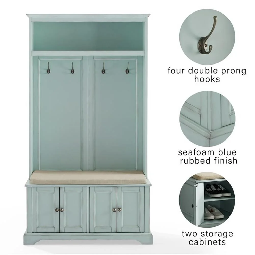 Bowery Hill Traditional Wood Hall Tree in Seafoam Blue/Oatmeal - Image 13