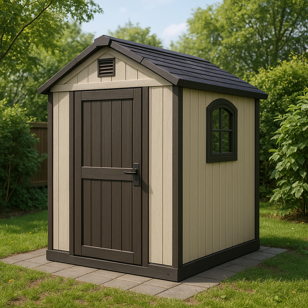 Caseta de jardín de resina 195x195x214 beige/negro nCzsJIC384Zq