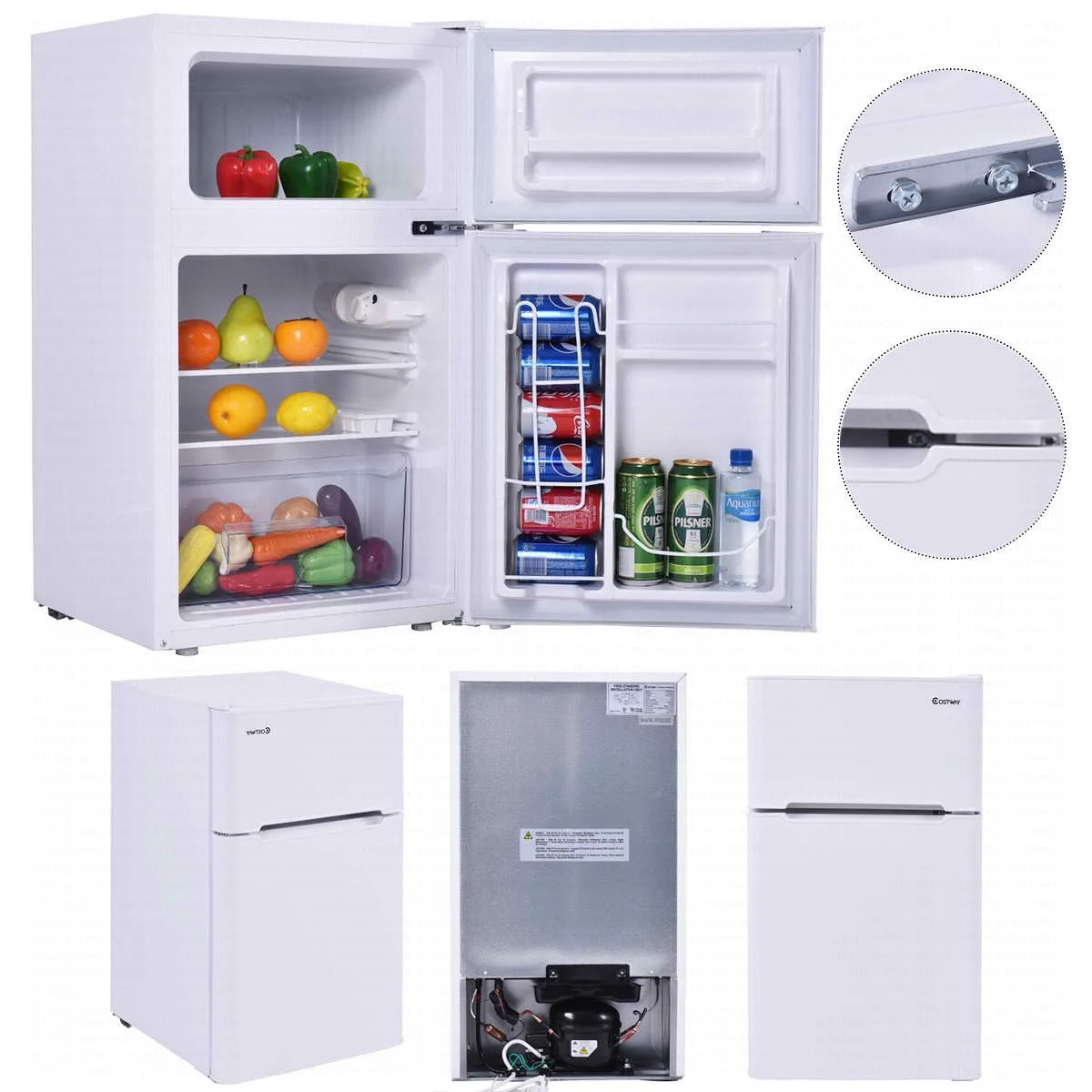 Costway Refrigerator Small Freezer Cooler Fridge Compact 3.2 cu ft. Unit, Grey - Image 15