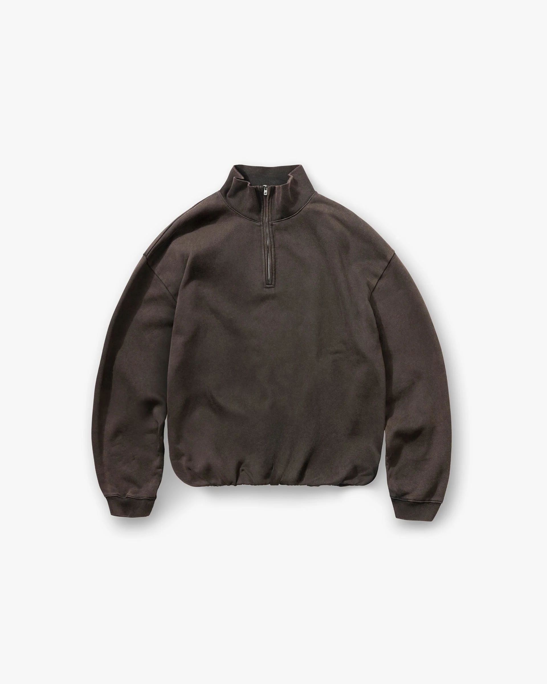 Initial Funnel Neck Quarter Zip Sweatshirt - Coffee