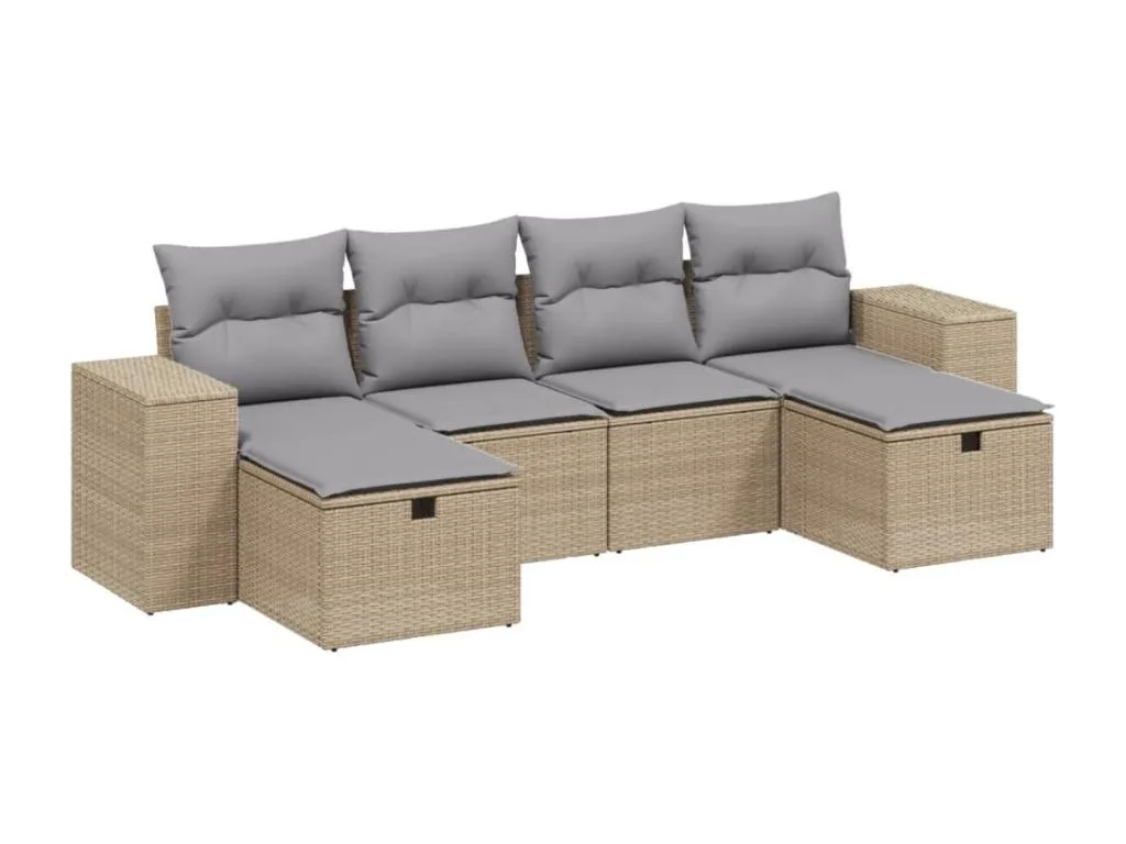 Micasacool Juego de sofás jardín con cojines beige mezcla 6 pzas ratán PE