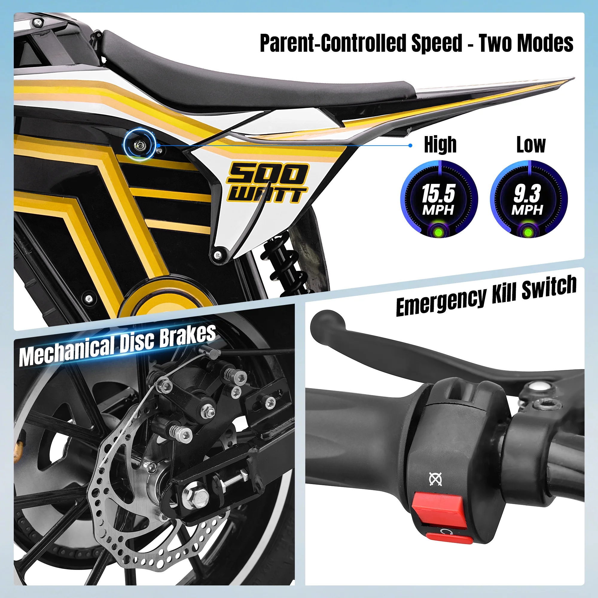 QEASET electric dirt bike, 500W kids dirt bike for Boys Girls Age 8-14, Blue - Image 24