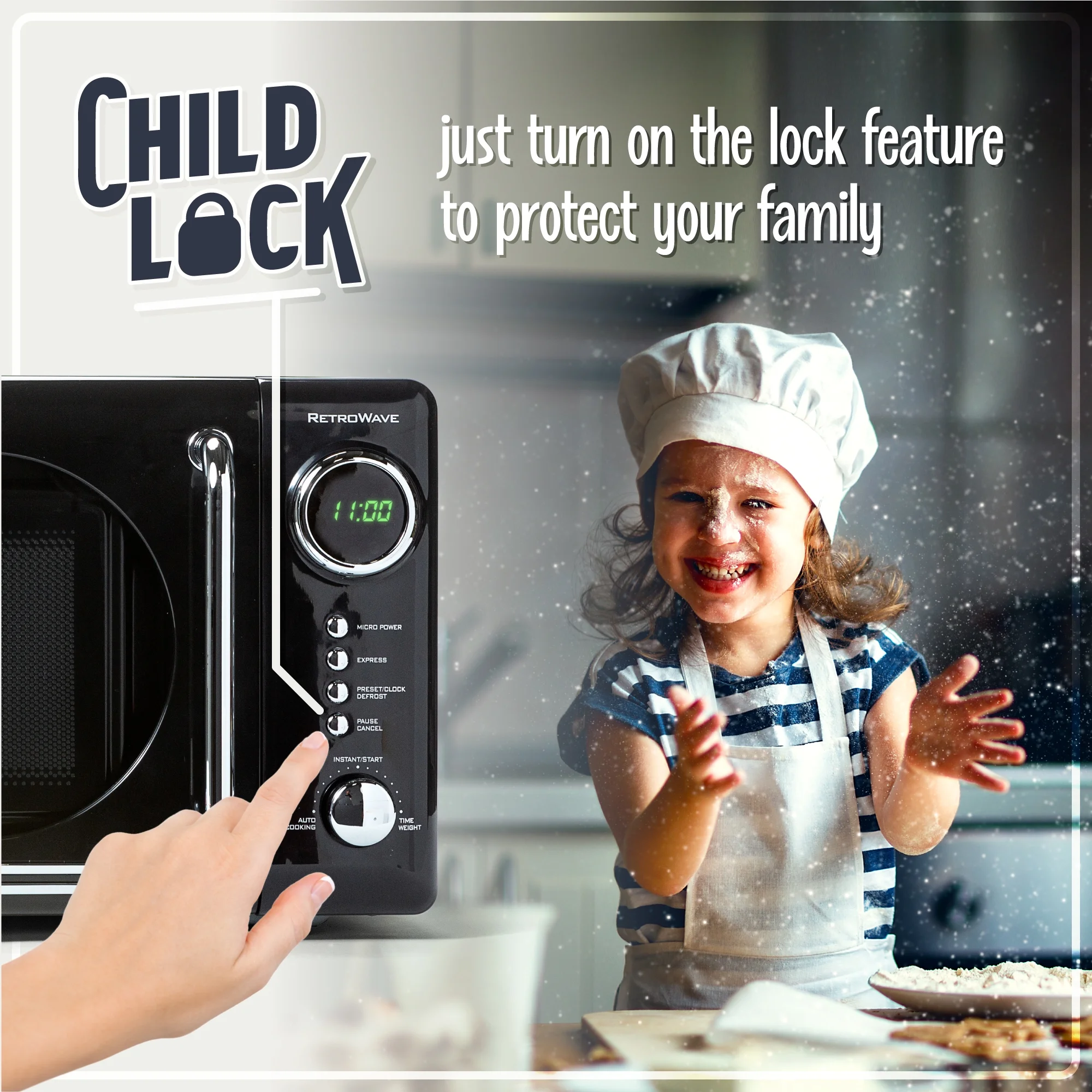 Nostalgia Retro Compact Countertop Microwave Oven - 0.7 Cu. Ft. - 700-Watts with LED Digital Display - Child Lock - Easy Clean Interior - Orange - Image 13