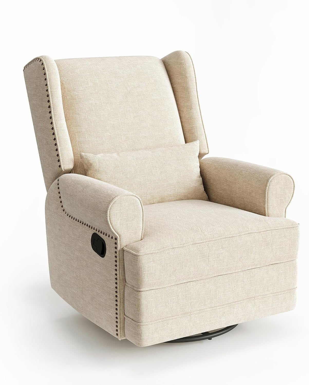 Royalcraft Swivel Nursery Glider Recliner, Comfy Upholstered Glider Chair with Lumbar Pillow and Footrest, Beige - Image 4