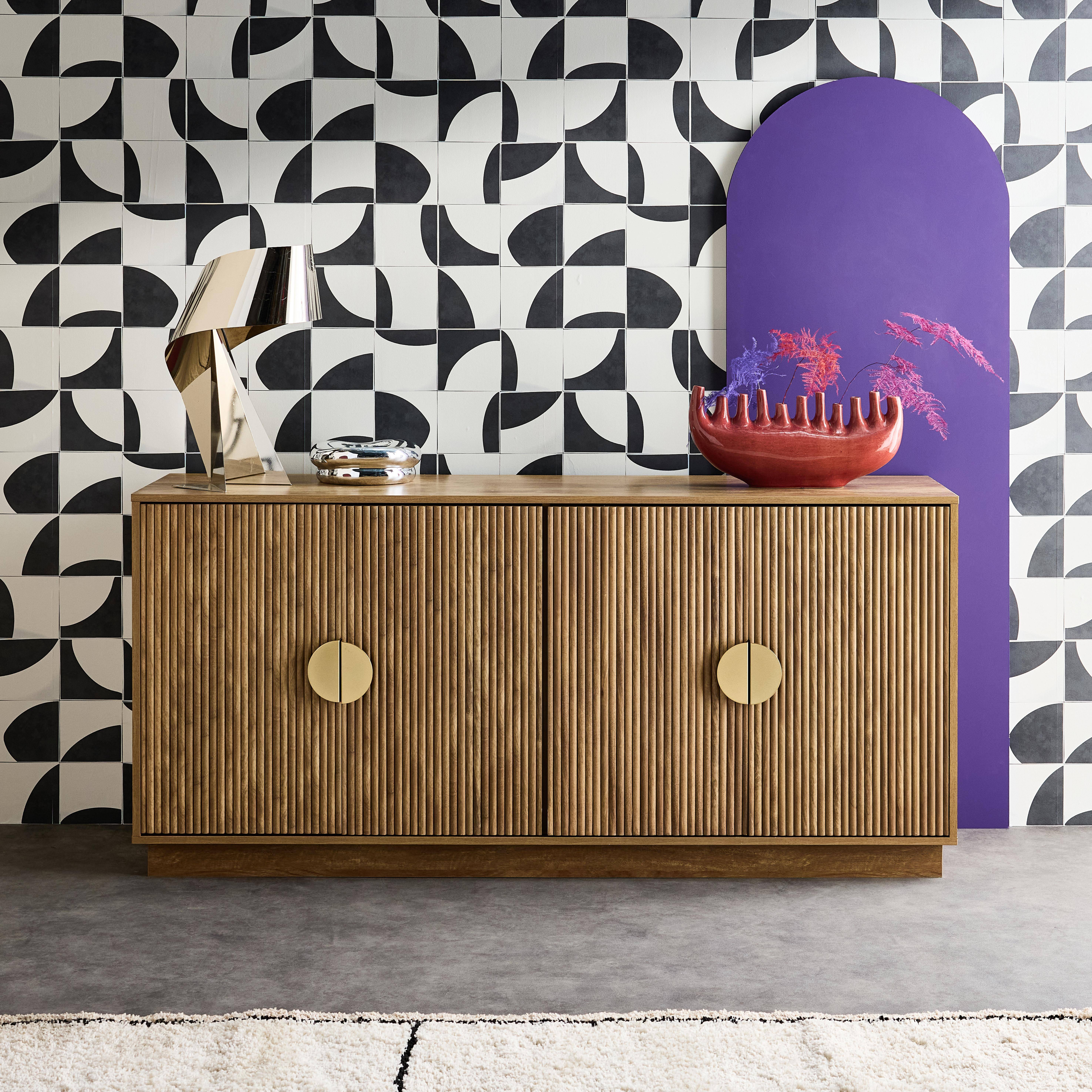 Celian - Aparador de 4 puertas efecto madera de mango, acanalado, 160cm
