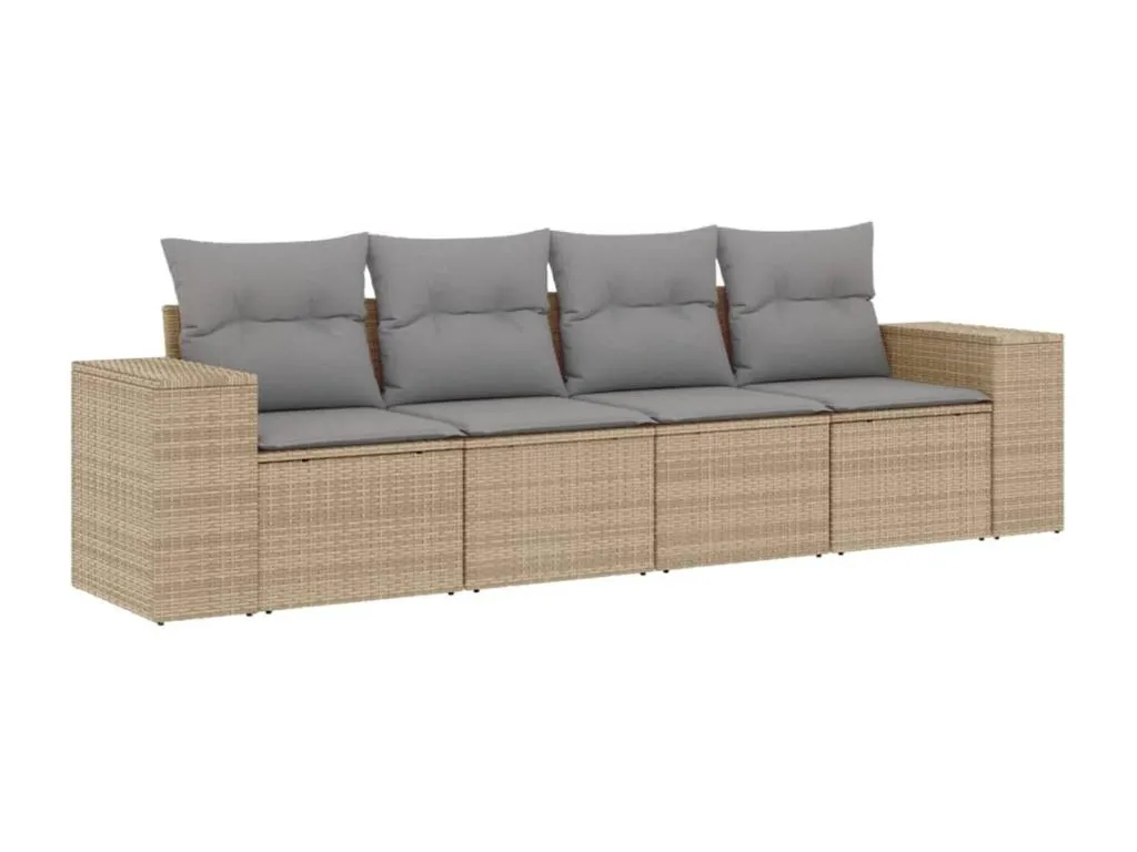 Elegante Juego de Sofás de Jardín de 4 Piezas, ratán sintético beige con cojines.  JB1007553