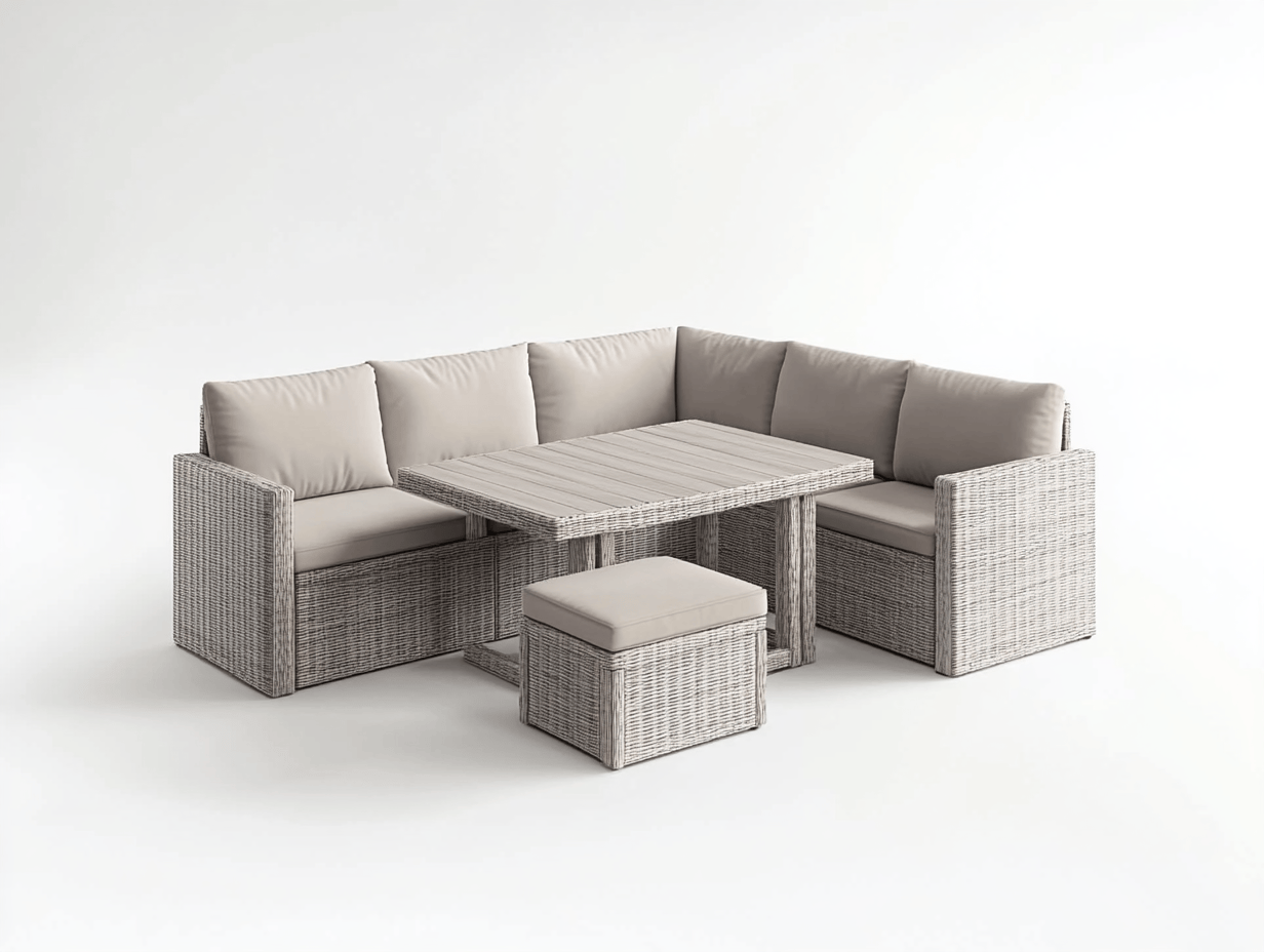 Conjunto de Jardín Modular Funcional Ratán Sofá Esquina Beige Terraza 5 Piezas