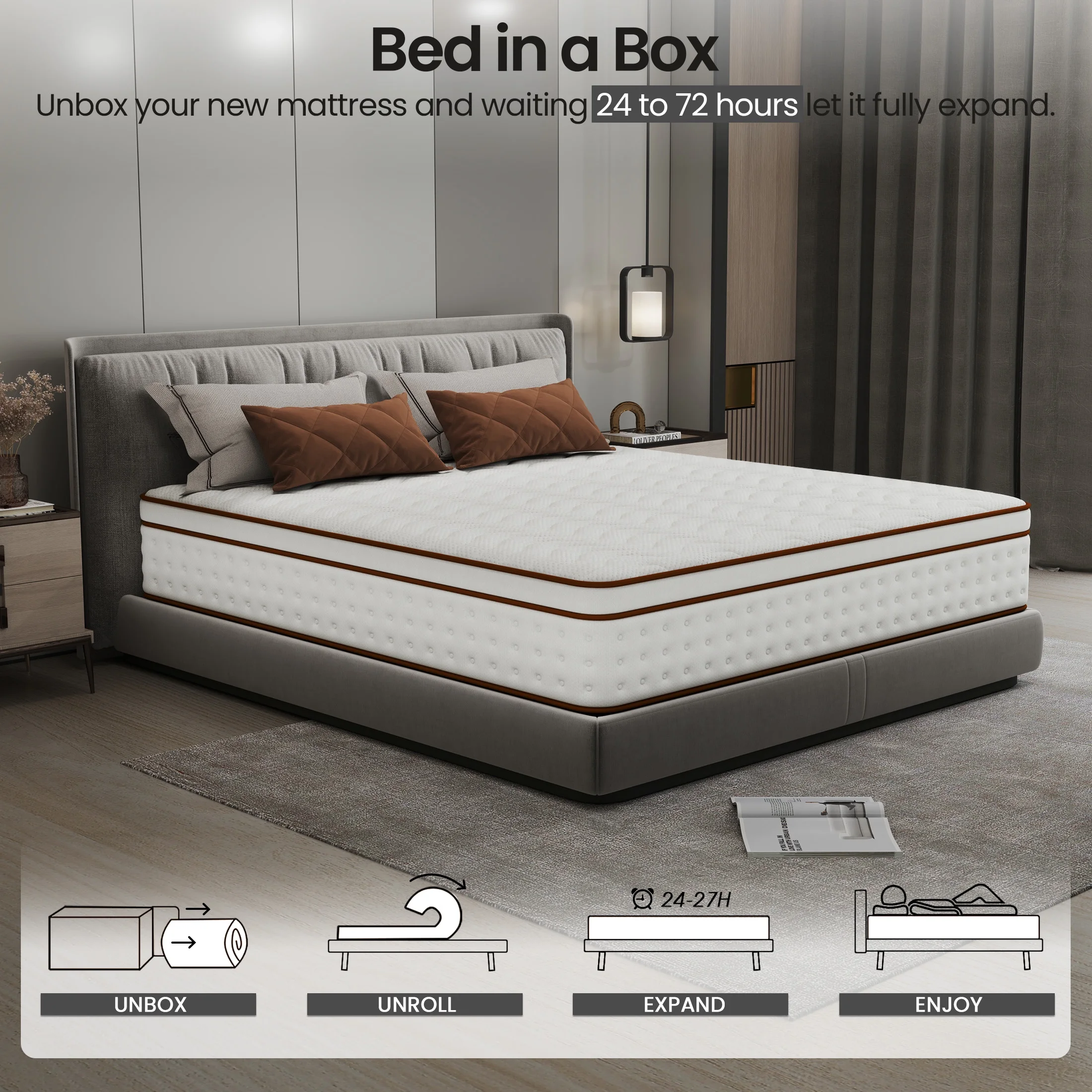 OnBeam 10" King Mattress, Medium Firm Memory Foam Mattress in a Box, Motion Isolation | Focalsweet Auth. - Image 5