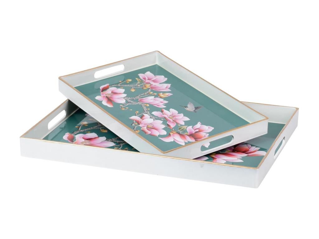 Set 2 Bandejas Floral 48x35x4/40x26x4 Cm