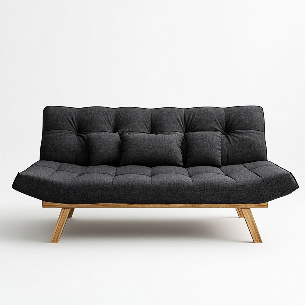 Sofá Cama de Poliéster Gris Oscuro con Estructura de Pino 190x85x75 cm