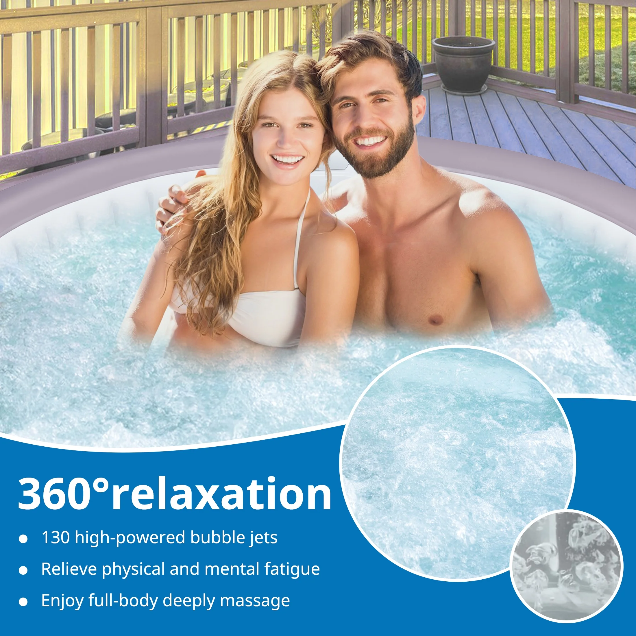 SEGMART 4-6 Person Inflatable Hot Tub Spa with 130 Jets, 82" Outdoor Spa Blow Up Hottub, Outdoor Portable Hottub with Insulated Cover, Floor Protector - Image 7