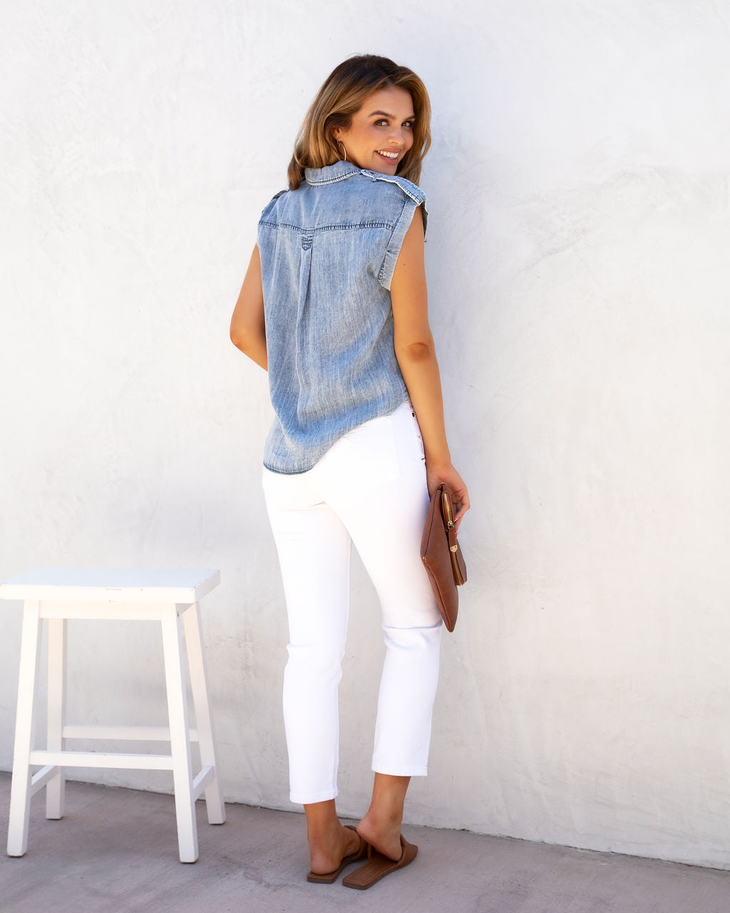Prescott Chambray Button Down Top - FINAL SALE - Se7enfashion