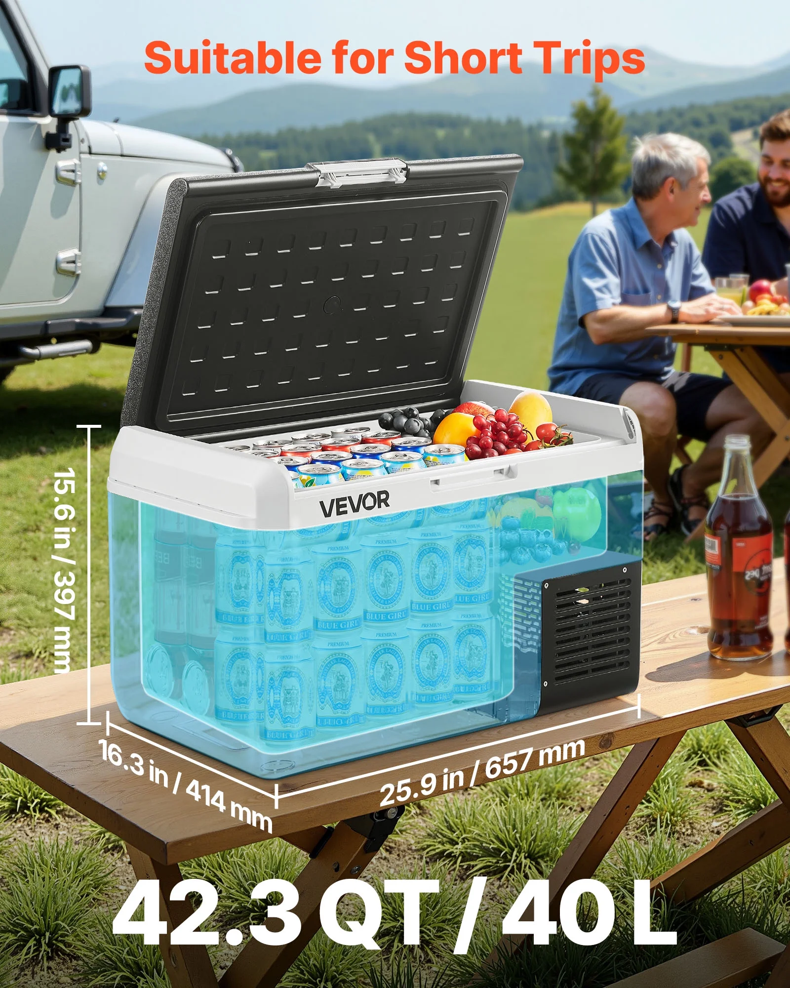 VEVOR Portable Car Refrigerator 42 Qt, 12V Portable Freezer with Single Zone, 12/24V DC & 110-240V AC Electric Cooler with -4℉-68℉ Cooling Range, for Car Truck Vehicle RV Boat Outdoor & Home use - Image 6