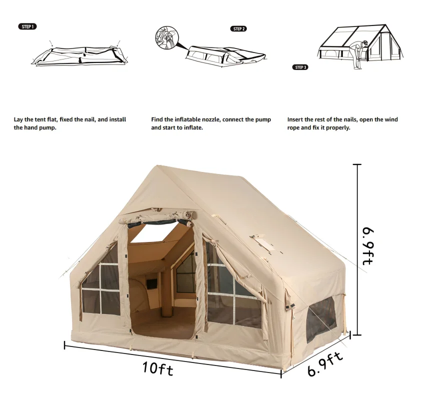 Inflatable Camping Tents With Hand Pump, Air Glamping Tents, Easy SetupWaterproofand Windproof Blow Up Tent, 4 Seasons Oxford Cabin Tent With esh &ChimneyWindow. - Image 8