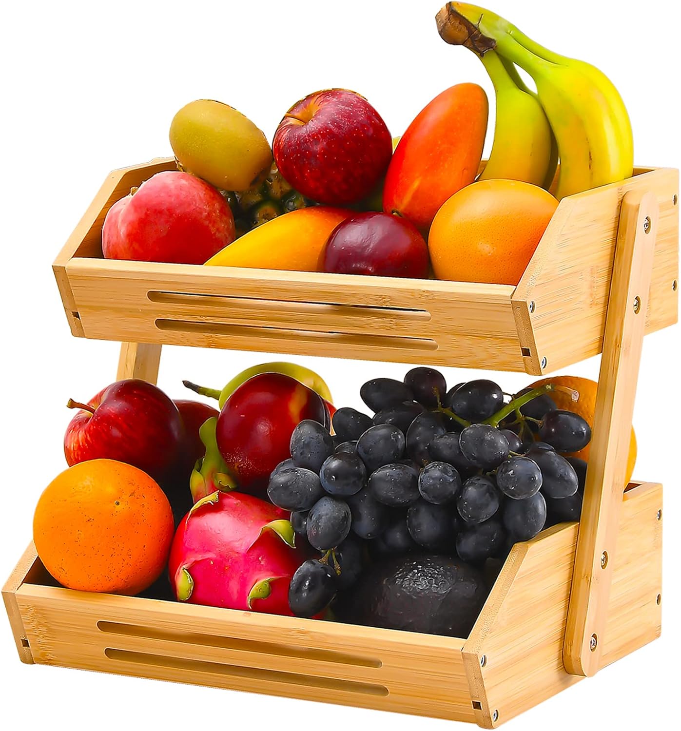 VIKEYHOME Fruit Basket, 2 Tier Bamboo Fruit Basket for Kitchen, 11