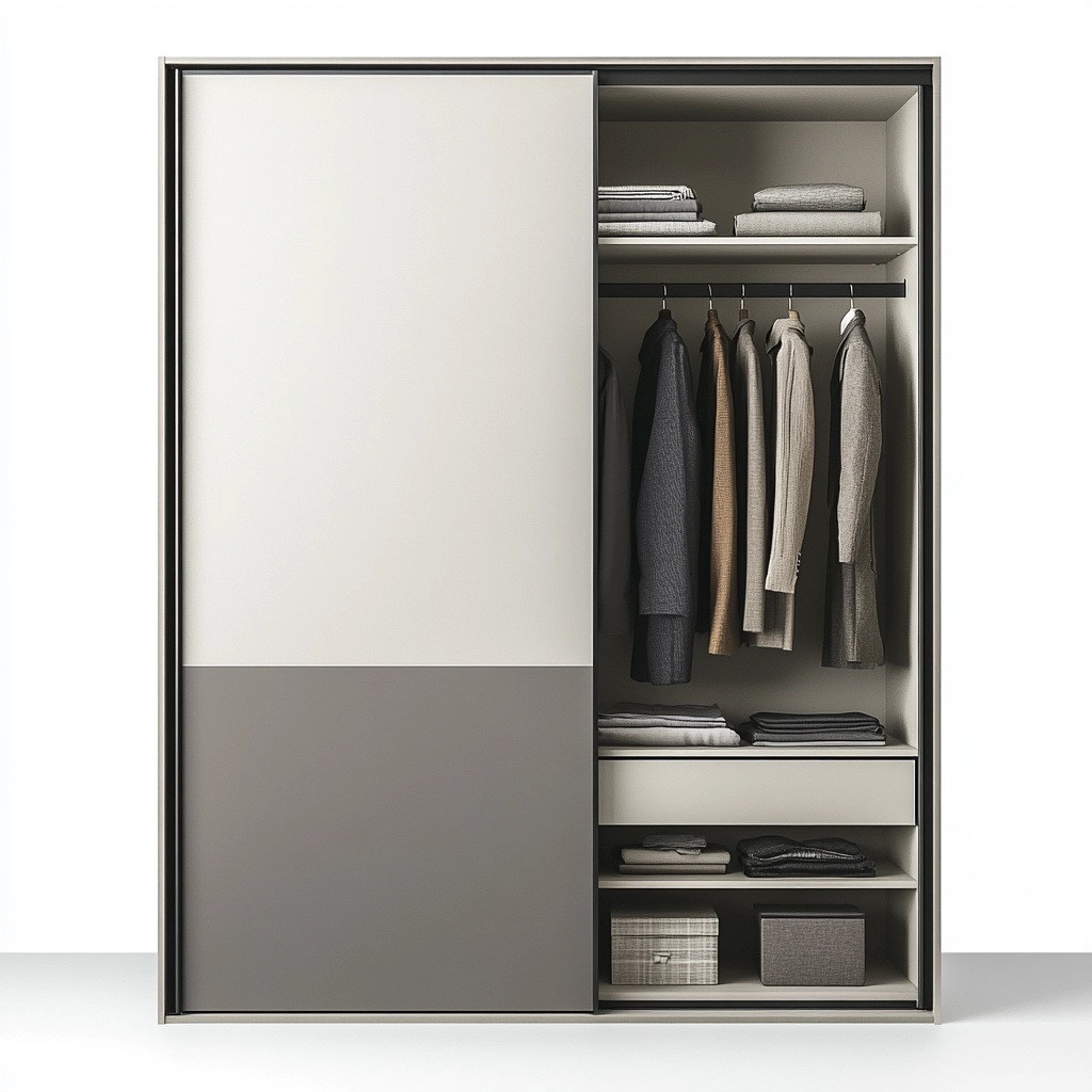 Armario de dormitorio moderno de gran capacidad con puertas correderas en blanco y gris fabricado en madera multifuncional SW5809979