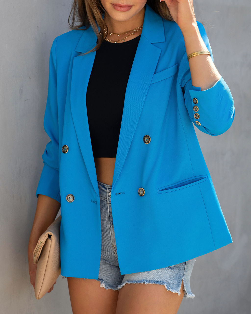 Long Shot Pocketed Blazer - Aqua Blue - Se7enfashion