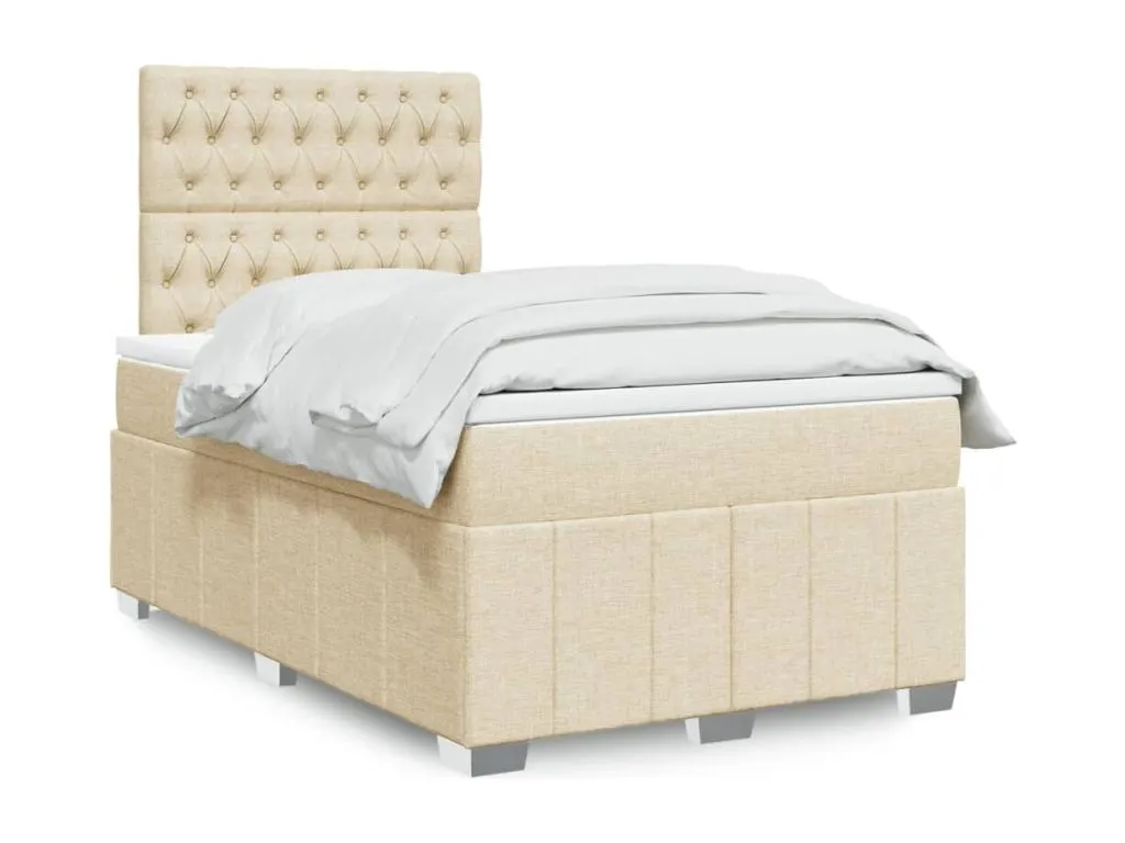 Cama box spring con colchón tela color crema 120x190 cm yos3522926