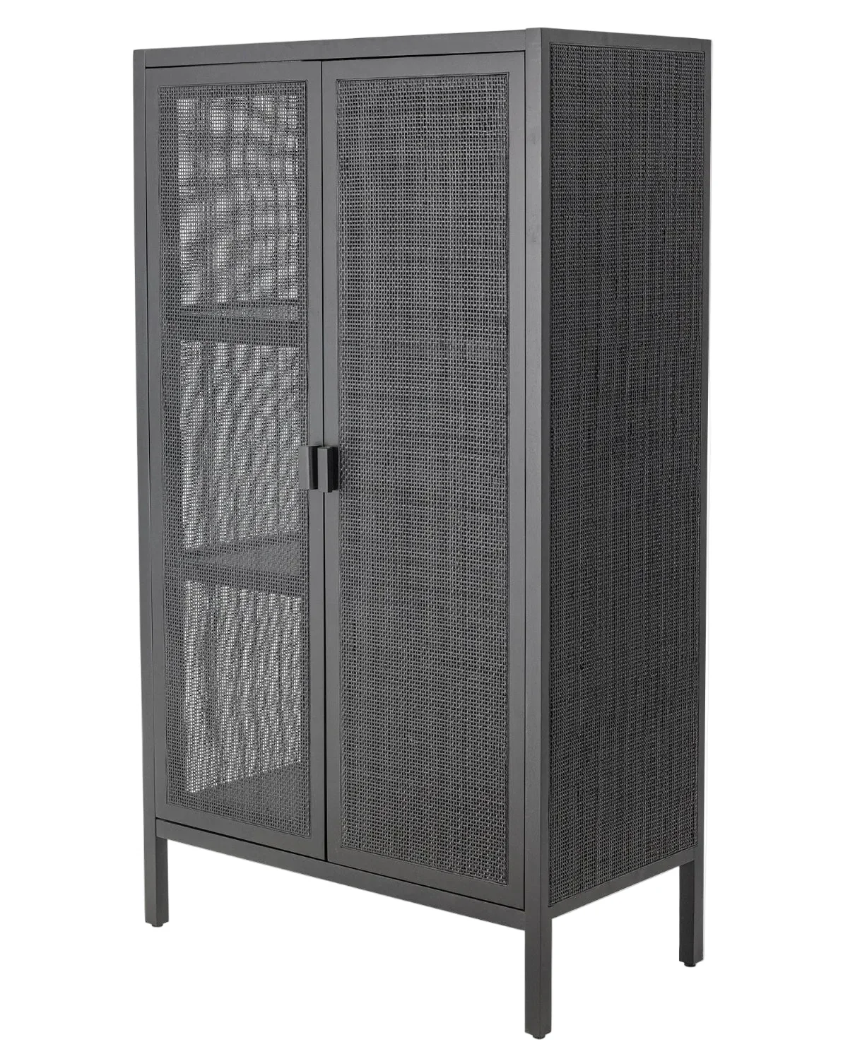 Marikka Black Cabinet, Wood & Rattan