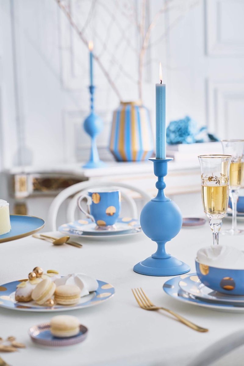 Candle Holder Metal Sphere Matt Light Blue 24cm