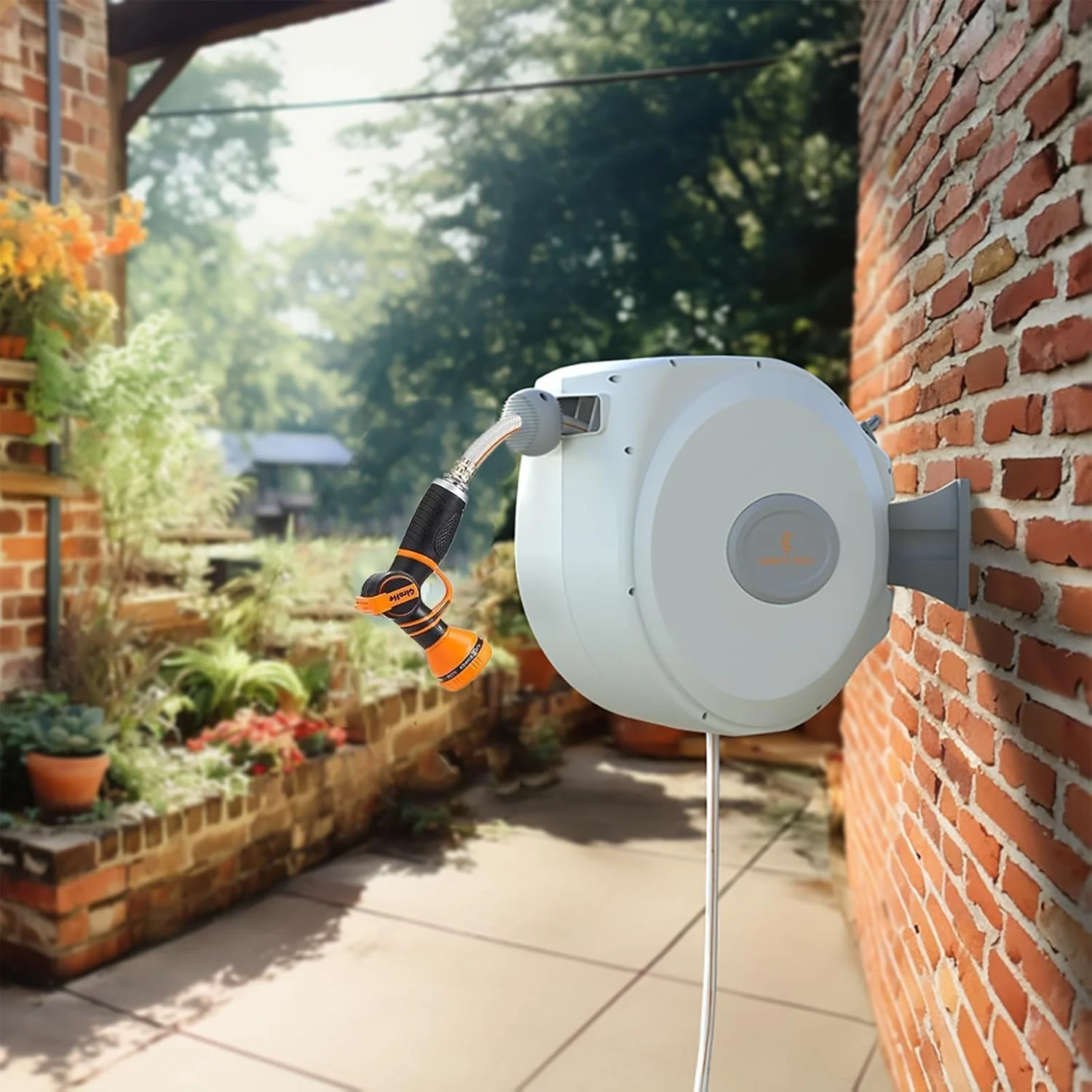 Giraffe Tools Retractable Garden Hose Reel with 1/2in-100ft Water Hose, Plastic Bracket, Wall Mounted, Dark Grey - Image 57