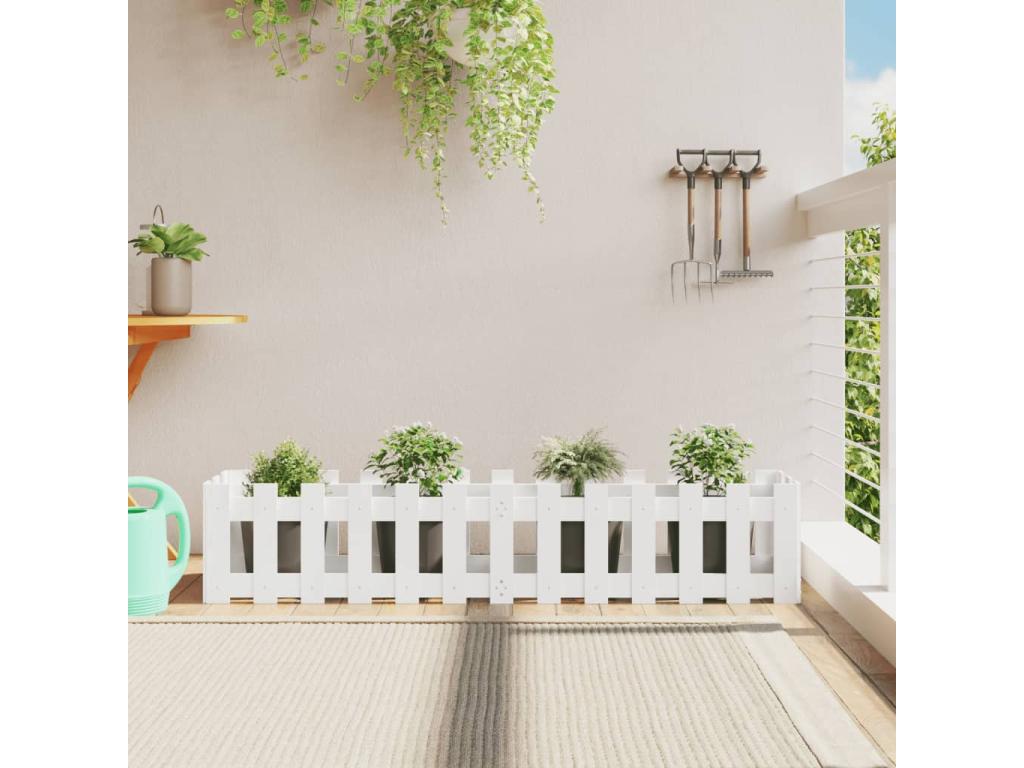 Arriate Decoromantico levado jardín con valla madera pino blanco 150x30x30cm