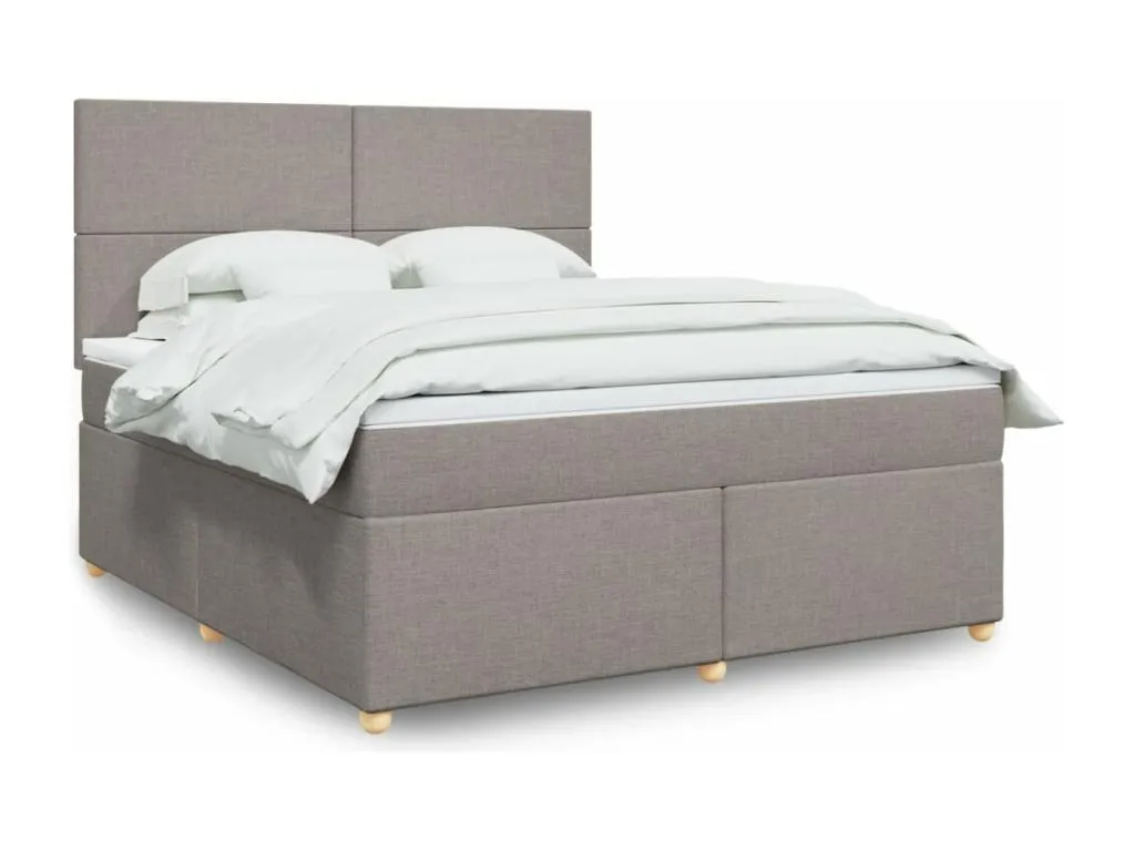 Cama box spring con colchón tela gris taupe 180x200 cm dyg3519817