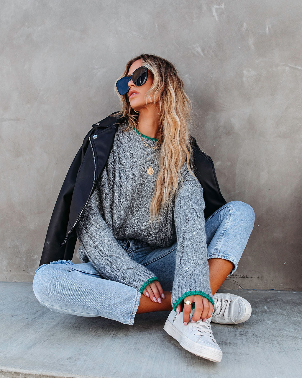 Chicago Strolls Cable Knit Sweater - Grey - Se7enfashion