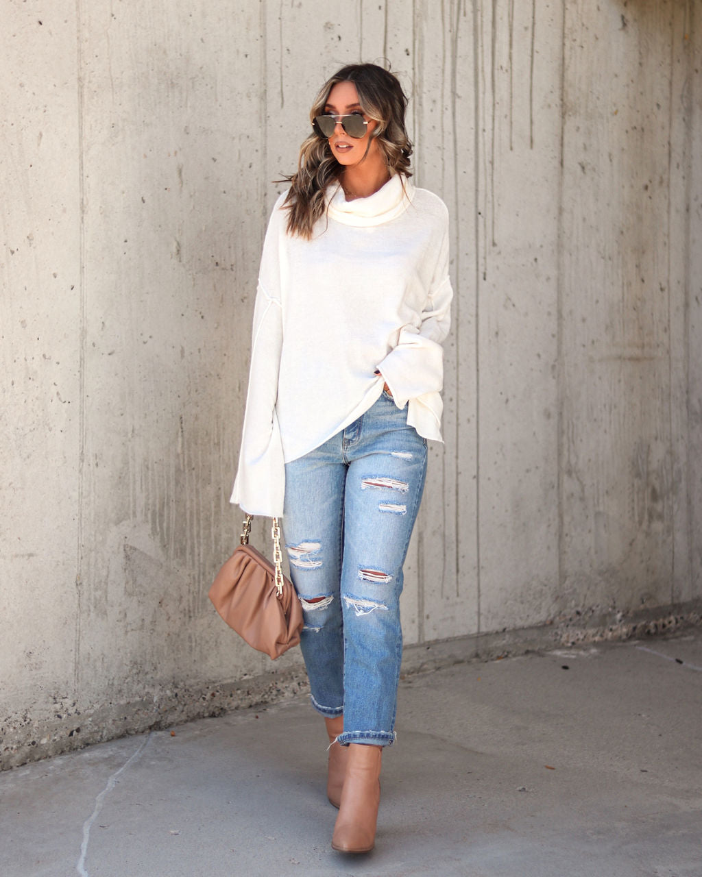 Unfinished Biz Knit Turtleneck Pullover Sweater - Cream - Se7enfashion