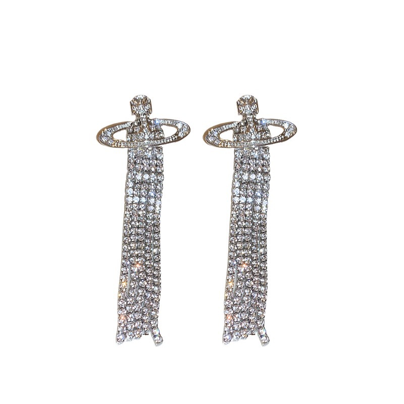 Vivienne Westwood Party Queen Rhinestone Tassel Saturn Earrings - Original Replica Club