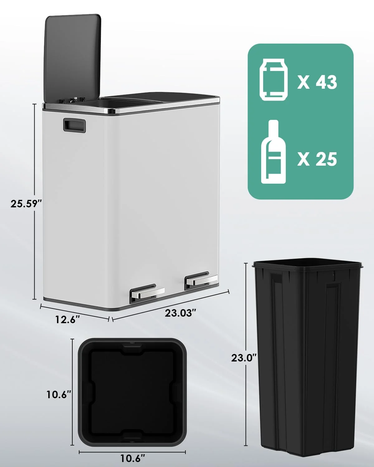 LAZY BUDDY Dual Garbage Can, Stainless Steel 16 Gallon Step Kitchen Trash Can with Soft-Close Lid, Double Compartment Garbage Recycling Bin - Image 25