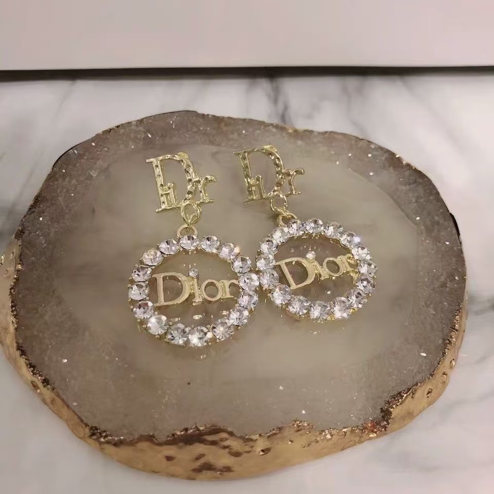Dior Diamond Paved Round CD Earrings - Original Replica Club