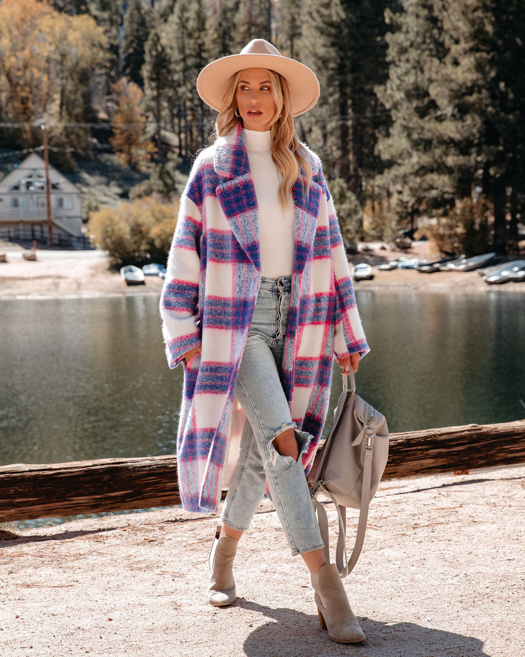Jolie Pocketed Plaid Coat - Se7enfashion