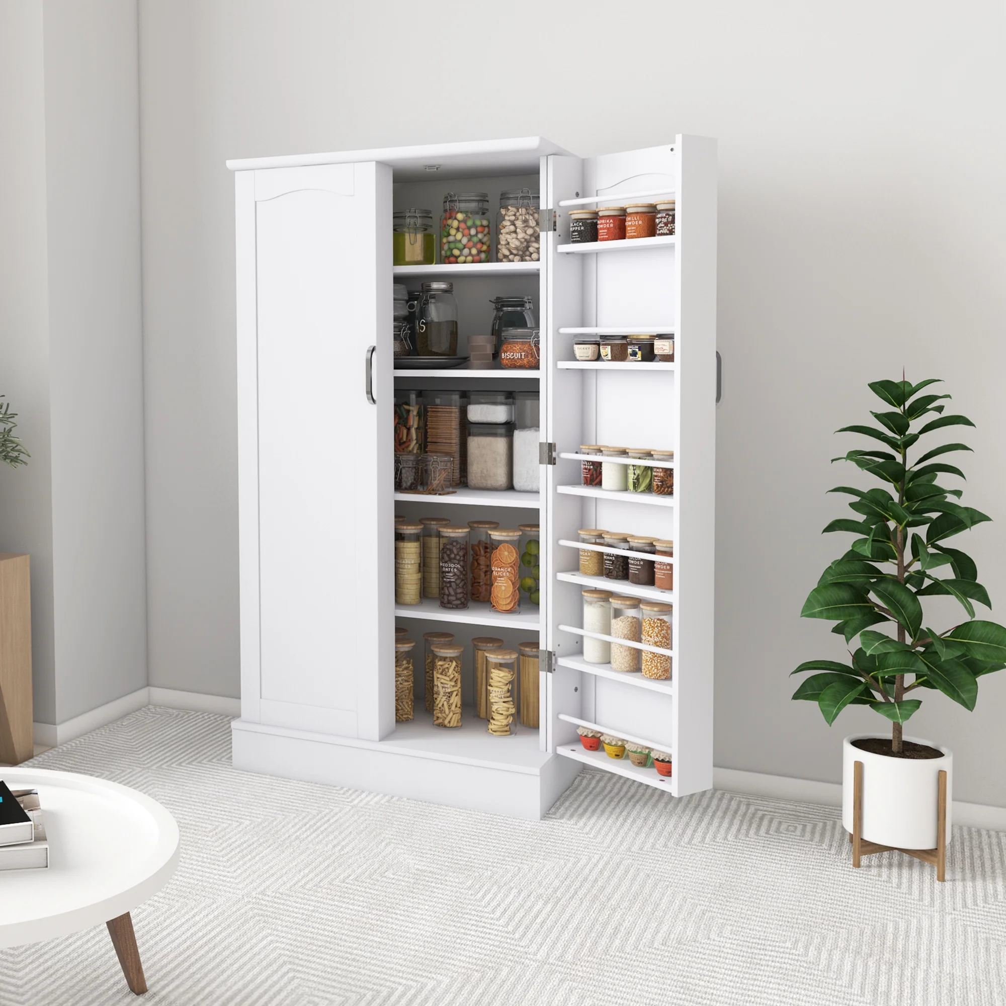 47 Kitchen Pantry Cabinet, White Buffet Cupboards Sideboard with Doors & Adjustable Shelves, Kitchen - Image 11
