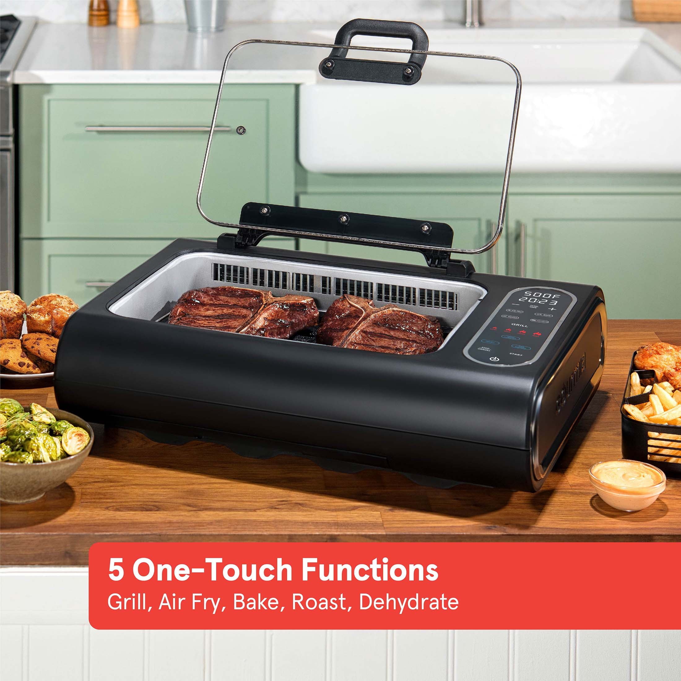 FoodStation Indoor Smokeless Grill with Guided Cooking. Black