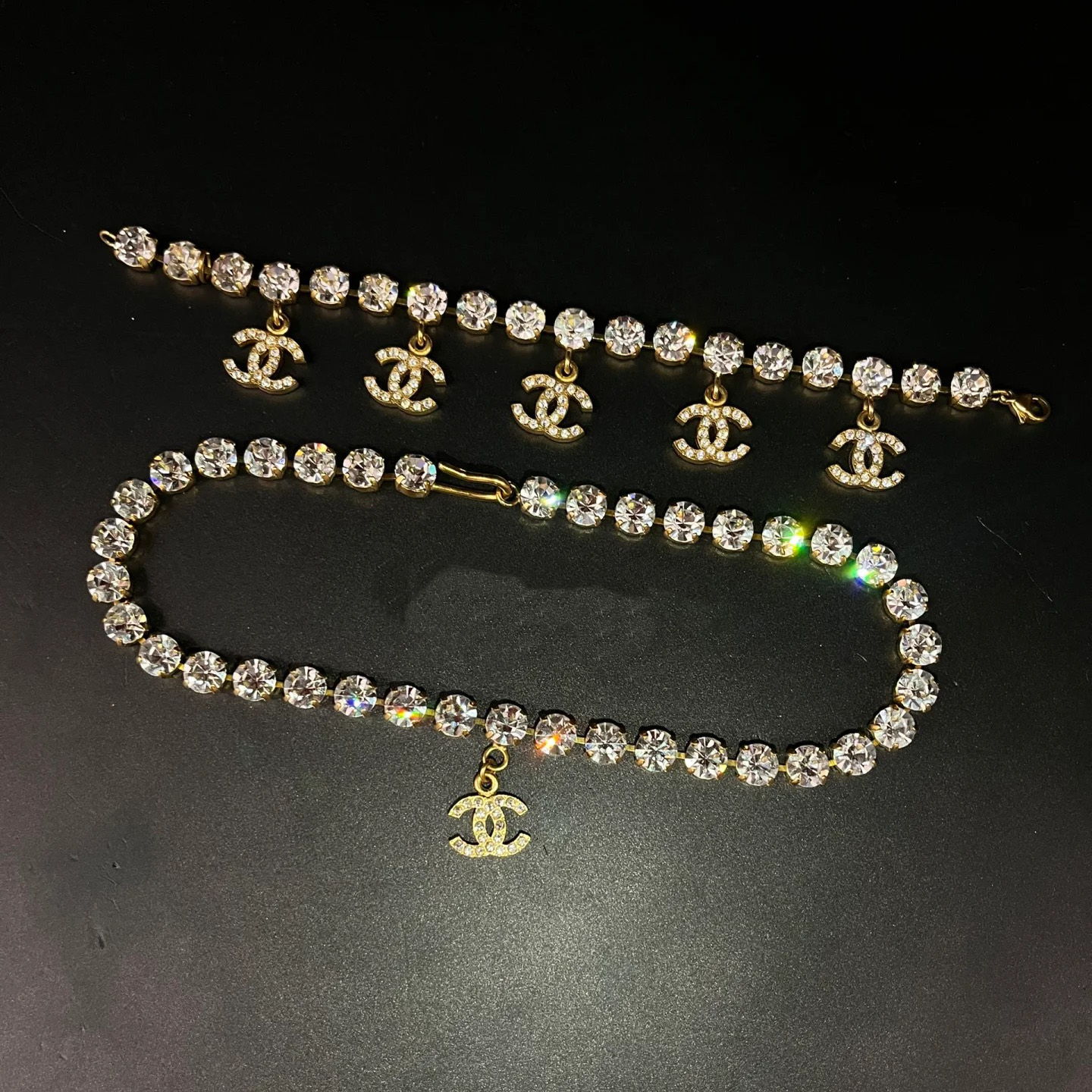 Chanel Full Diamond Prong Rhinestone Bracelet Necklace - Original Replica Club