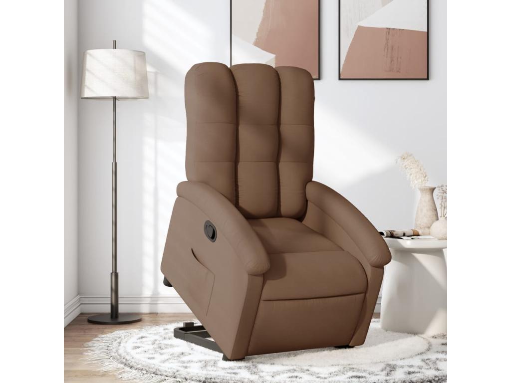 Sillón reclinable elevable de tela marrón