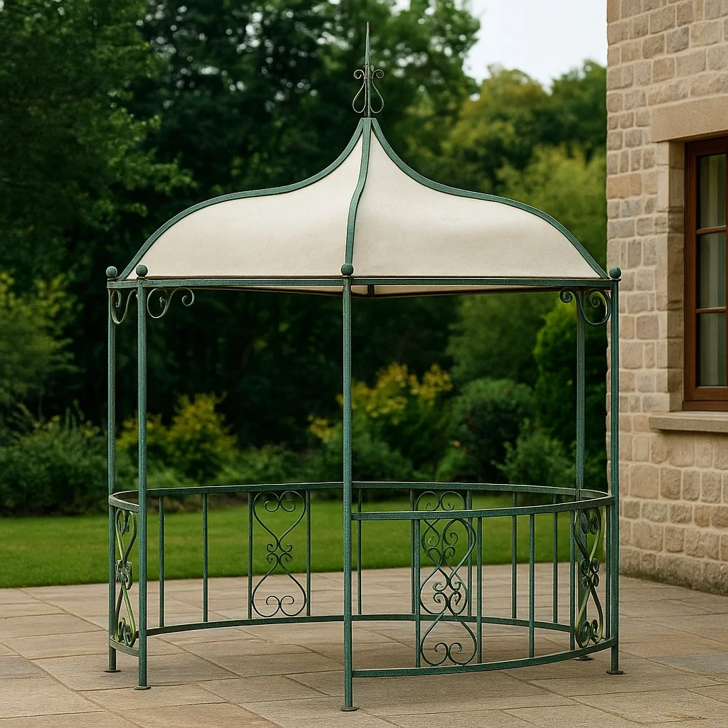 Pérgola de jardín metálica con techo de tela color beige,estructura verde diámetro 300x250 cm - 0hbvVD5HXzI1
