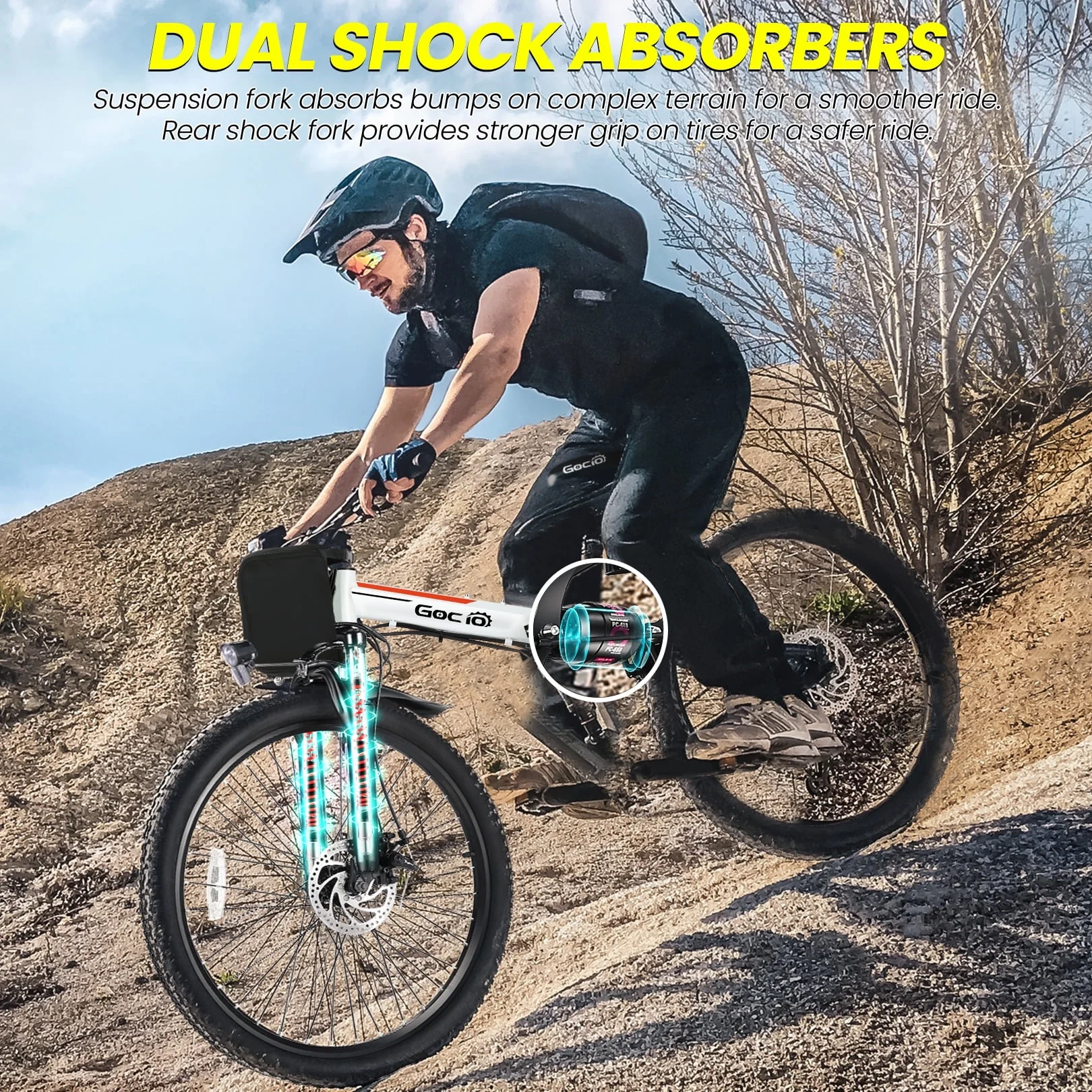 Gocio 26" Folding Electric Bike for Adults, 500W Electric Mountain Bike, Dual shock absorbers, 48V 7.8Ah Battery, Shimano 21 Speed, UL2849 - Image 26