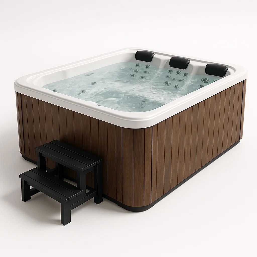 Spas rígidos 190x150x80 cm, 3 personas, cuadrado, color marrón claro/Blanco VHgFHRJ388rg